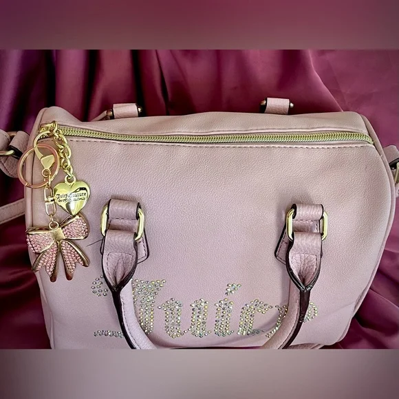 Juicy Couture ‘Be Classic’ Dusty Blush Rhinestone Satchel Crossbody Bag & Charm - Picture 13 of 14